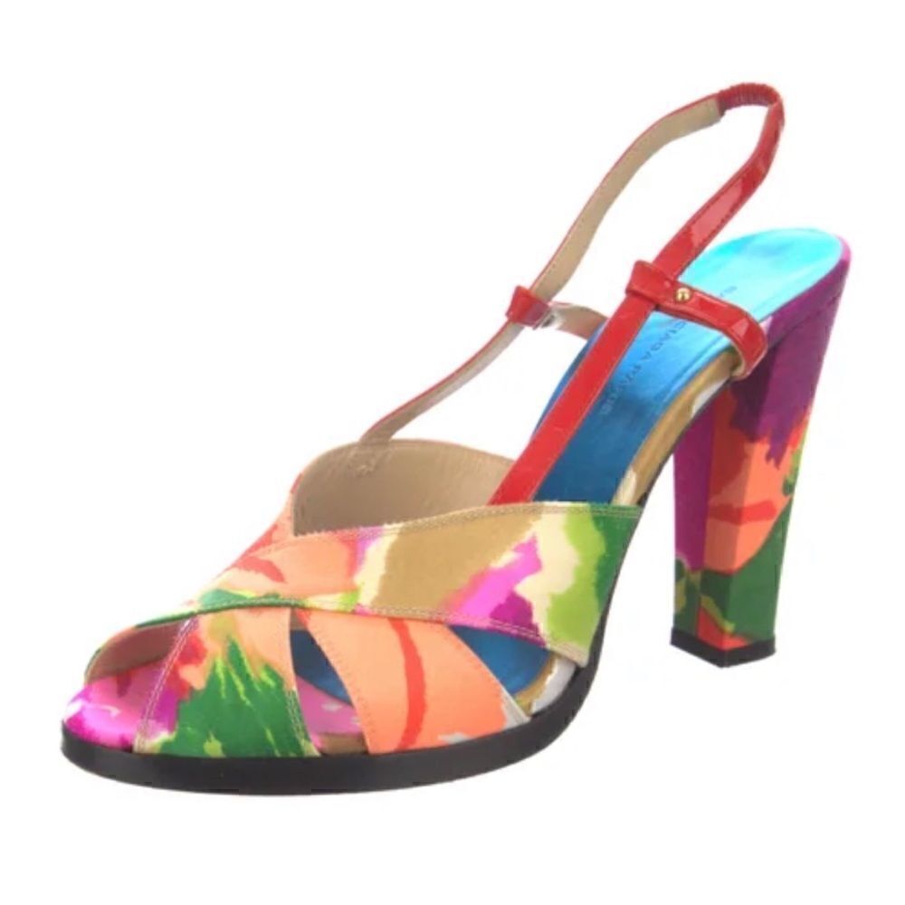RARE-Balenciaga Printed Satin  Slingback Sandals Size 37/7 Excellent